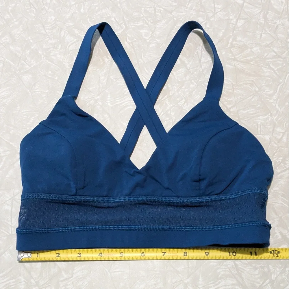Lululemon Body Con Poseidon Teal Blue Cross Back Mesh Longline Sports Bra Sz 4 - Picture 3 of 6